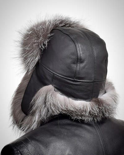 Genuine Men's Silver Fox Fur Hat I Fur Bomber Hat