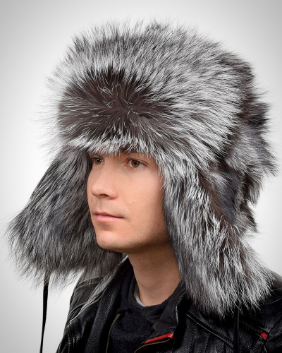 Genuine Men's Silver Fox Fur Hat III Fur Ushanka Hat