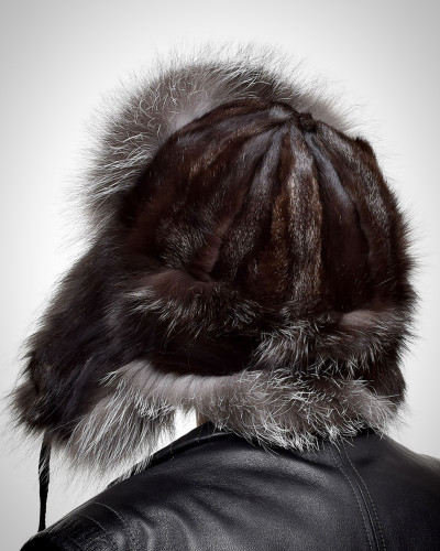 Genuine Men's Silver Fox Fur Hat IV Fur Ushanka Hat