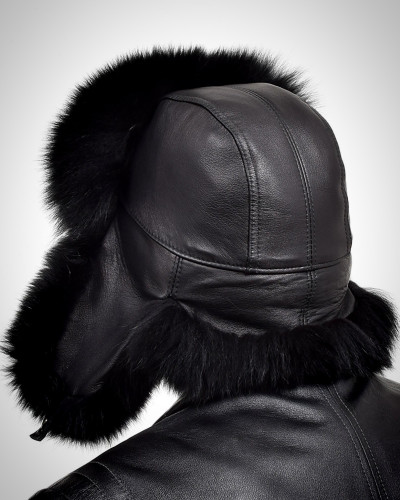 Genuine Men's Black Fox Fur Hat I Fur Bomber Hat