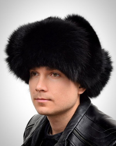 Genuine Men's Black Fox Fur Hat I Fur Bomber Hat