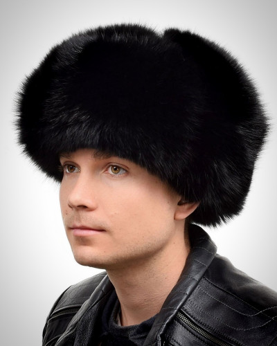 Genuine Men's Black Fox Fur Hat III Fur Ushanka Hat