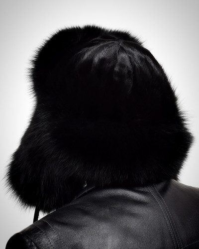 Genuine Men's Black Fox Fur Hat IV Fur Ushanka Hat