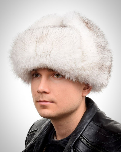 Genuine Men's Blue Fox Fur Hat I Fur Bomber Hat