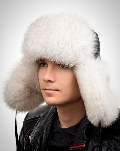 Genuine Men's Blue Fox Fur Hat II Fur Ushanka Hat
