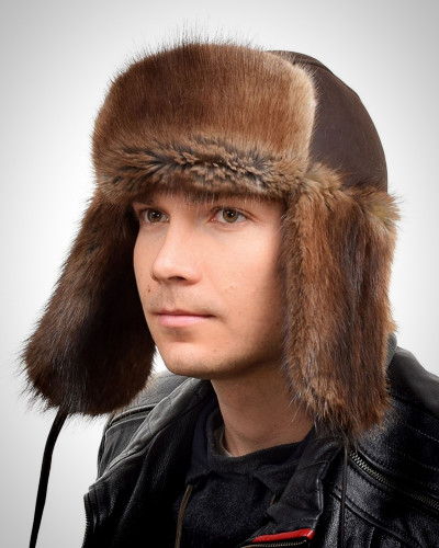 Genuine Men's Muskrat Fur Hat Ushanka