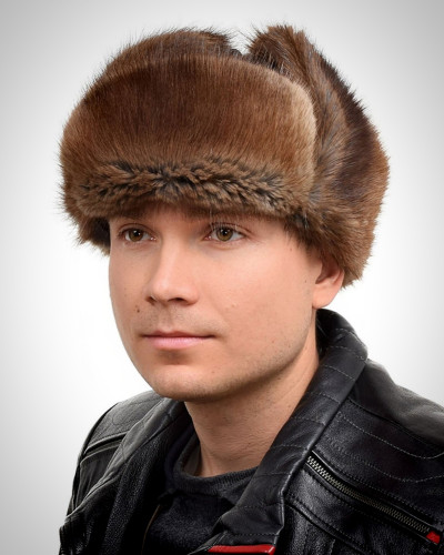Genuine Men's Muskrat Fur Hat Ushanka