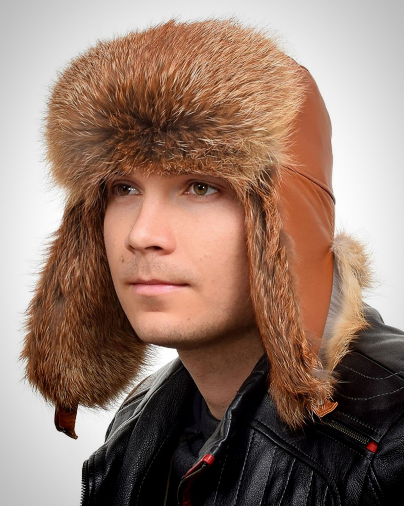 Genuine Men's Red Fox Fur Hat I Fur Bomber Hat
