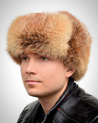 Genuine Men's Red Fox Fur Hat II Fur Ushanka Hat