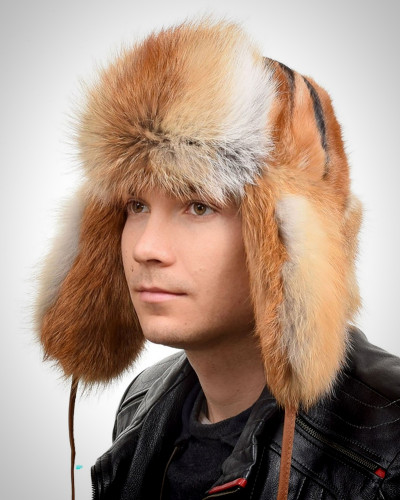 Genuine Men's Red Fox Fur Hat III Fur Ushanka Hat
