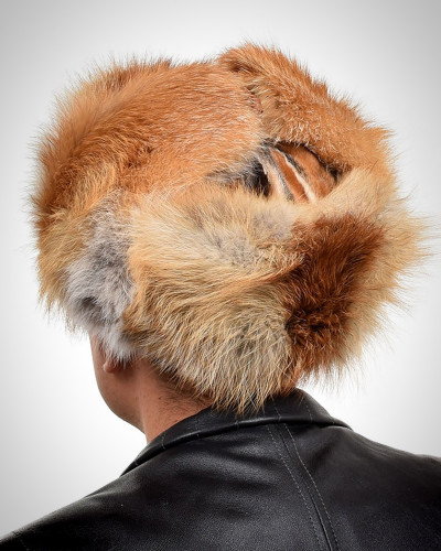 Genuine Men's Red Fox Fur Hat III Fur Ushanka Hat