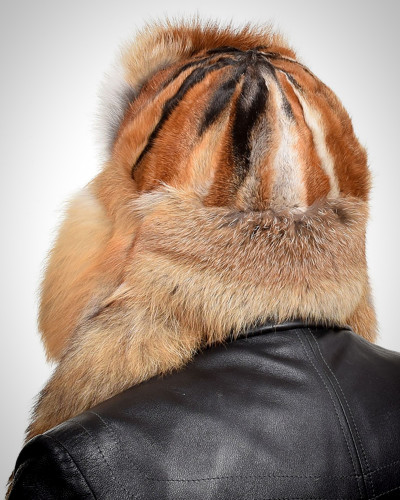 Genuine Men's Red Fox Fur Hat IV Fur Ushanka with Tail