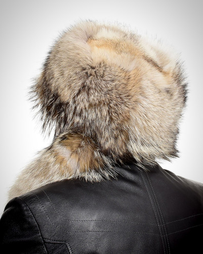 Genuine Men's Coyote Fur Trapper Hat with Tail