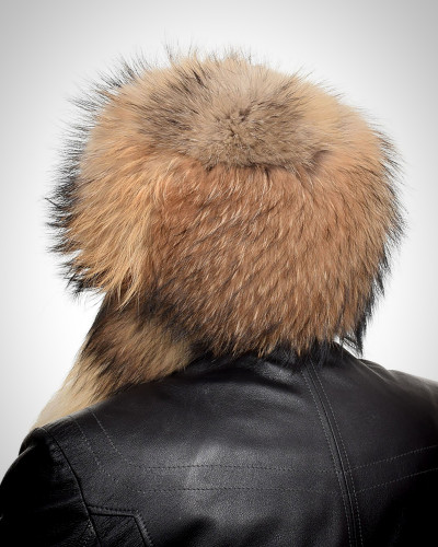 Genuine Men's Raccoon Fur Trapper Hat with Tail
