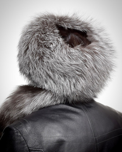 Genuine Men's Silver Fox Fur Trapper Hat with Tail