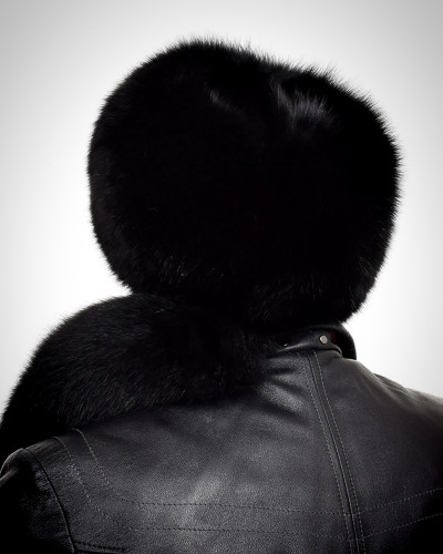 Genuine Men's Black Fox Fur Trapper Hat with Tail