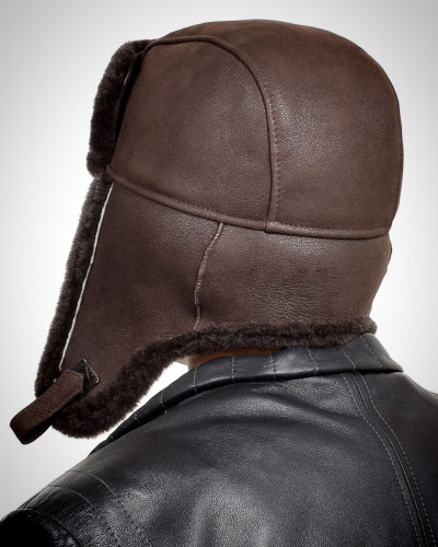 Genuine Men's Dark Brown Aviator Sheepskin Hat