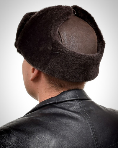Genuine Men's Dark Brown Aviator Sheepskin Hat