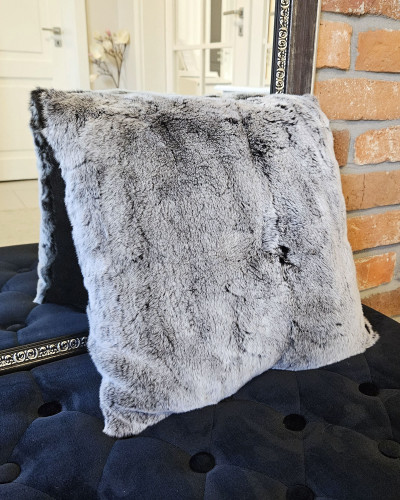 Rex chinchilla rabbit fur pillow 40x40cm, gray