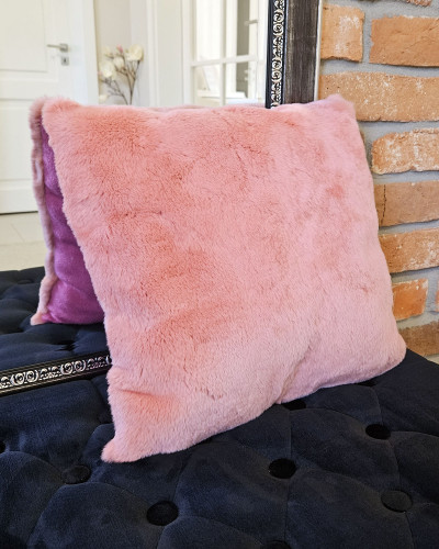 Rex chinchilla rabbit fur pillow 40x40cm, Pink