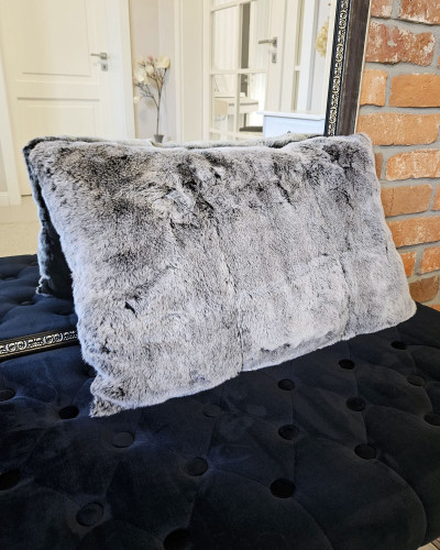 Rex chinchilla rabbit fur pillow 40x60cm, gray