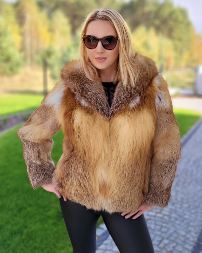 Genuine Women's Red Fox Fur hooded Jacket Coat