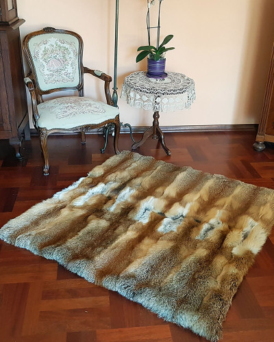 Fur Carpet Coverlet Blanket of Red Fox Fur 130x130cm