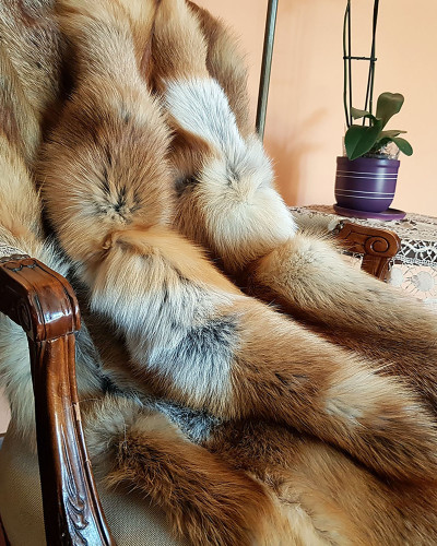 Fur Carpet Coverlet Blanket of Red Fox Fur 130x130cm
