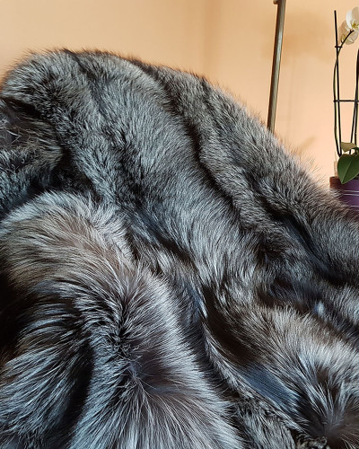 Fur Carpet Coverlet Blanket of Silver Fox Fur 150x190