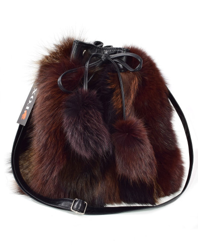 Brown Fox Fur Bucket Bag / Brown Fur Shoulder Bag
