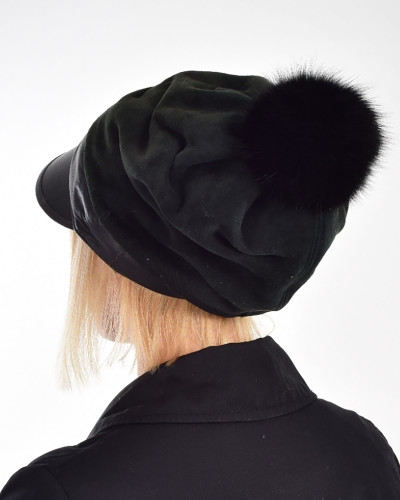 Women's black sheepskin hat