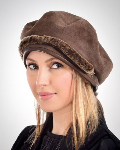 Women's beret made from high-quality lamb leather