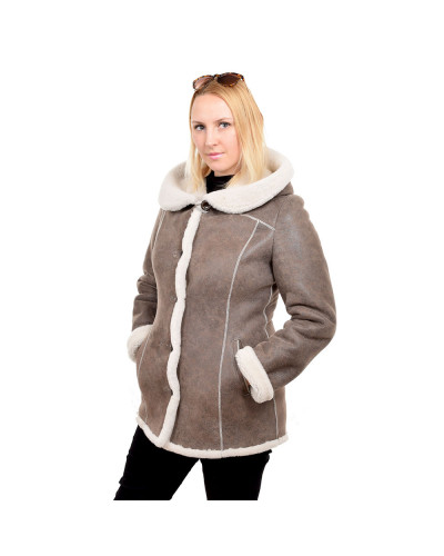 Shearling sheepskin hooded jacket (KNS016)