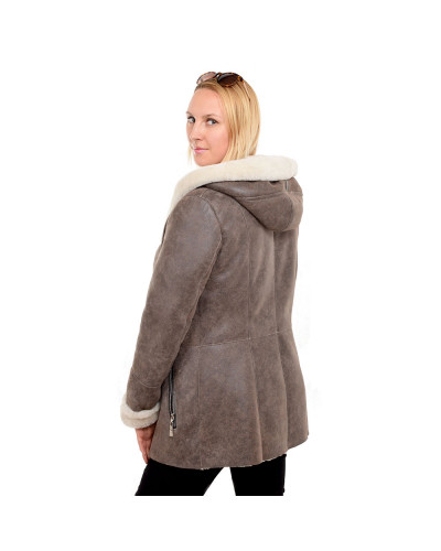 Shearling sheepskin coat with hood (KNS009)