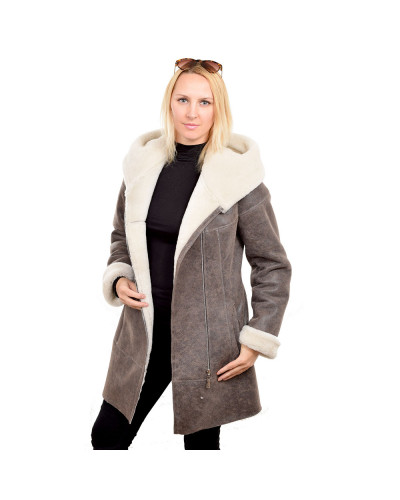 Shearling sheepskin coat with hood (KNS011)