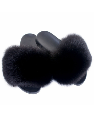 Women's Fur Slides, Sandals with Black Fox Fur