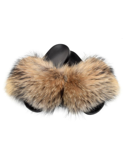 Stylish Women's Fur Slides, Sandals with Raccoon Fur