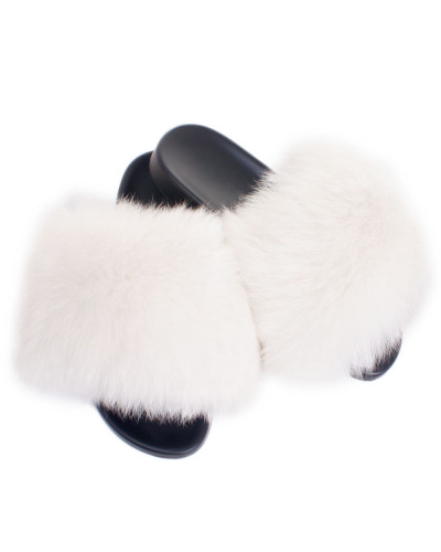 Women's Fur Slides, Sandals with White Fox Fur