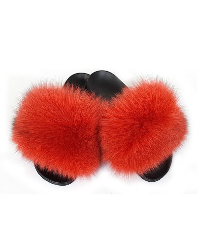 Women's Fur Slides, Sandals with Red Fox Fur