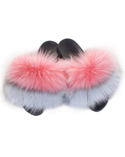 Fur Slides, Sandals with Pink, Silver & Light Blue Fur