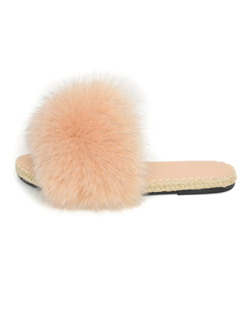 Sylish Braided Sole Slides with Beige Fox Fur