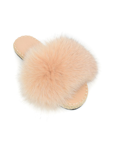 Sylish Braided Sole Slides with Beige Fox Fur