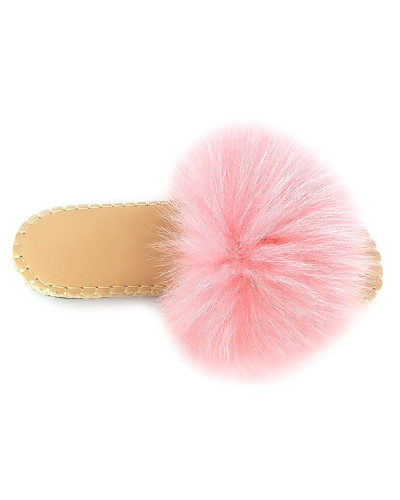 Stylish Braided Sole Slides with pink Fox Fur