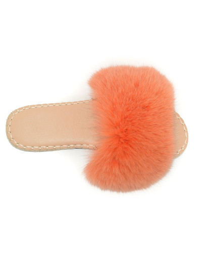 Stylish Braided Sole Slides with Orange Fox Fur