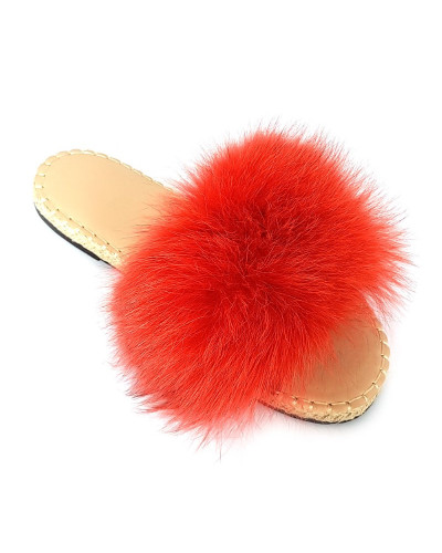 Stylish Braided Sole Slides with red Fox Fur