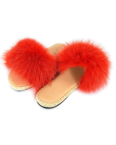 Stylish Braided Sole Slides with red Fox Fur