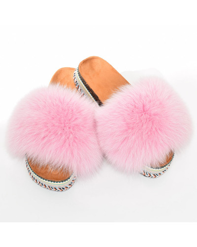 Women's Platform Slides with Pink Fox Fur